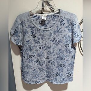 Lucky Brand Gray and Blue Floral Short Sleeve Top, Size M